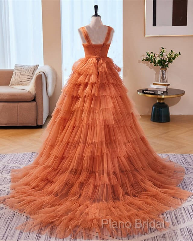 Orange Tulle Ruffles Ball Gown Corset Dresses