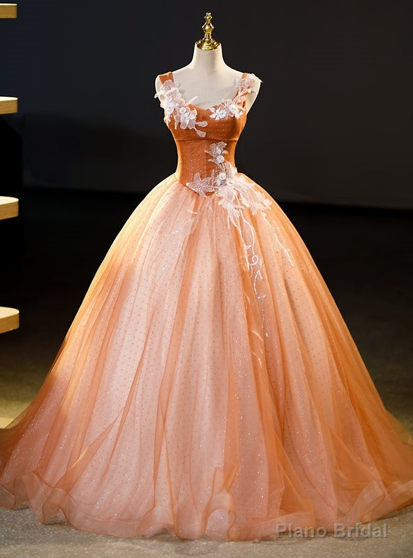 Orange Tulle Sequins V-neck Quinceanera Dress Main image