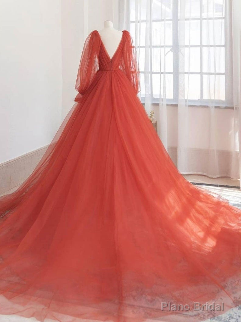 Orange v neck tulle long prom dress, orange evening dress Secondary image