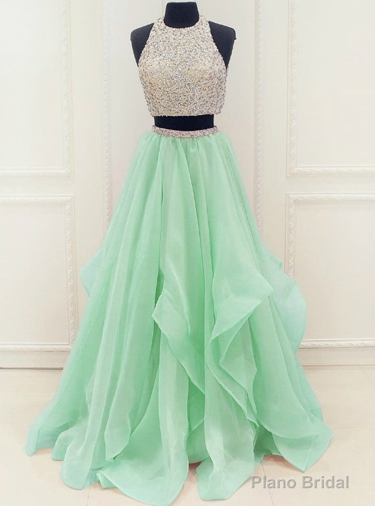 Organza Ruffles Two Piece Beading Sequins Prom Dress Main image