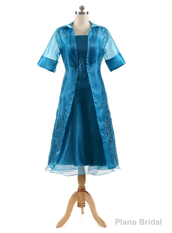 Organza Three Quarters Sleeves Tea Length Mother of the Bride Dress with Jacket Main image
