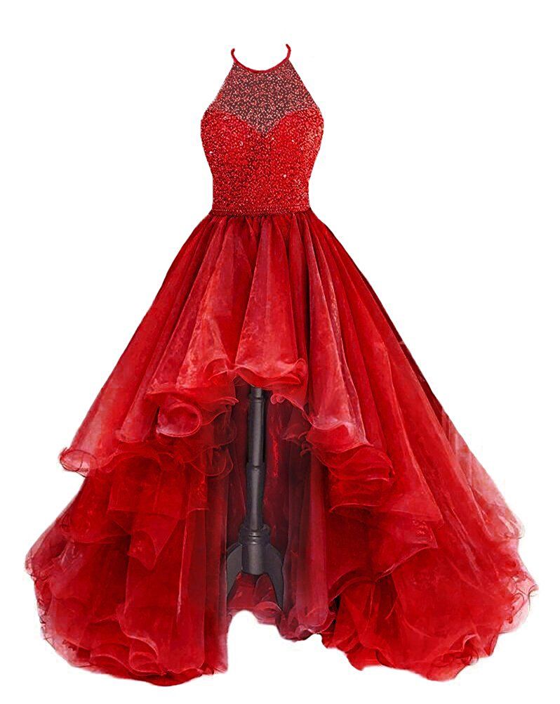 Organza With Beaded Bodice Halter High Low Formal Prom Dresses,Pageant Dresses Secondary image