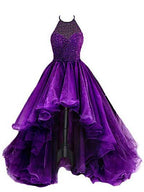Organza With Beaded Bodice Halter High Low Formal Prom Dresses,Pageant Dresses