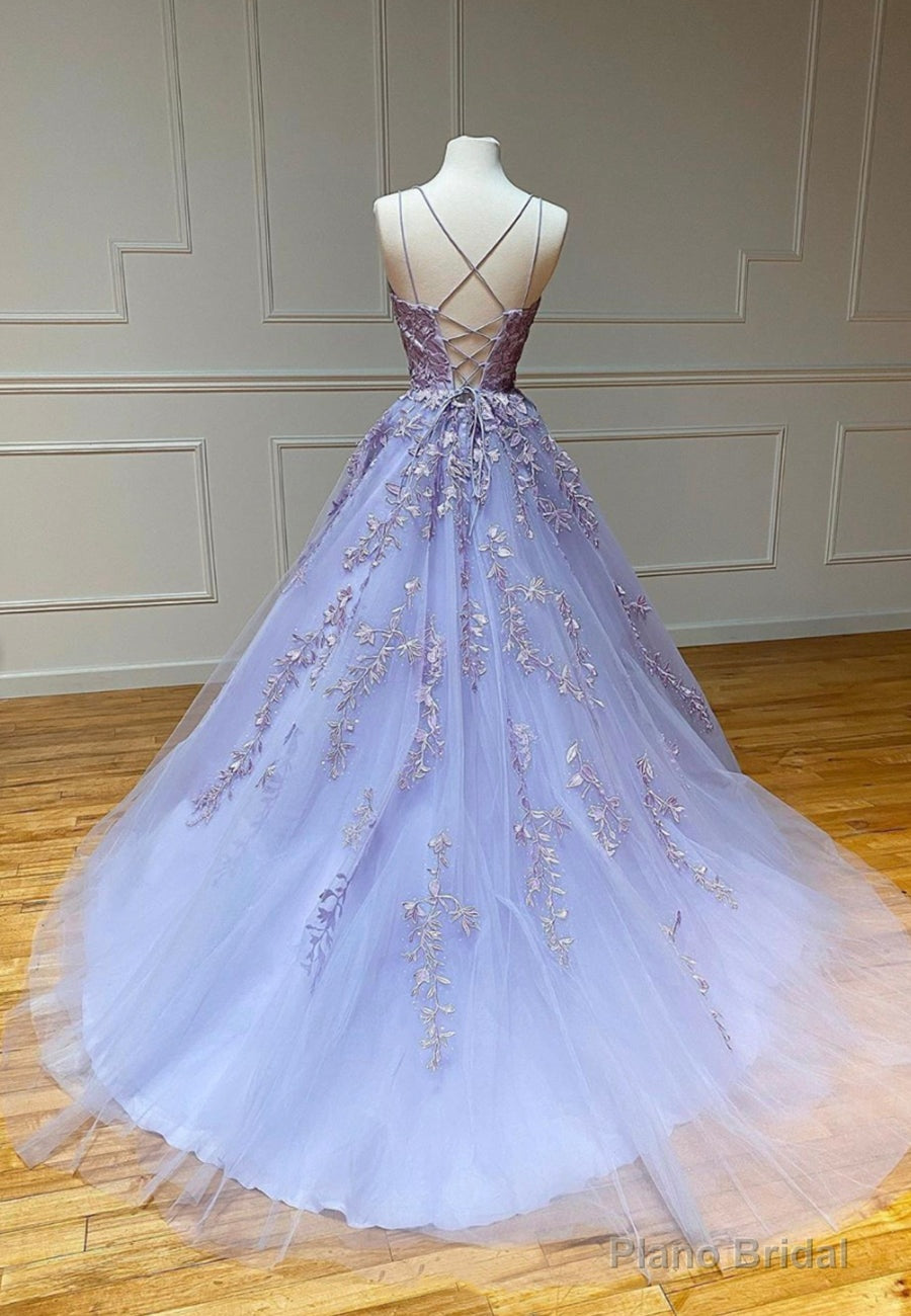 Purple Lace Long Prom Dresses, A-Line Backless Evening Dresses Secondary image
