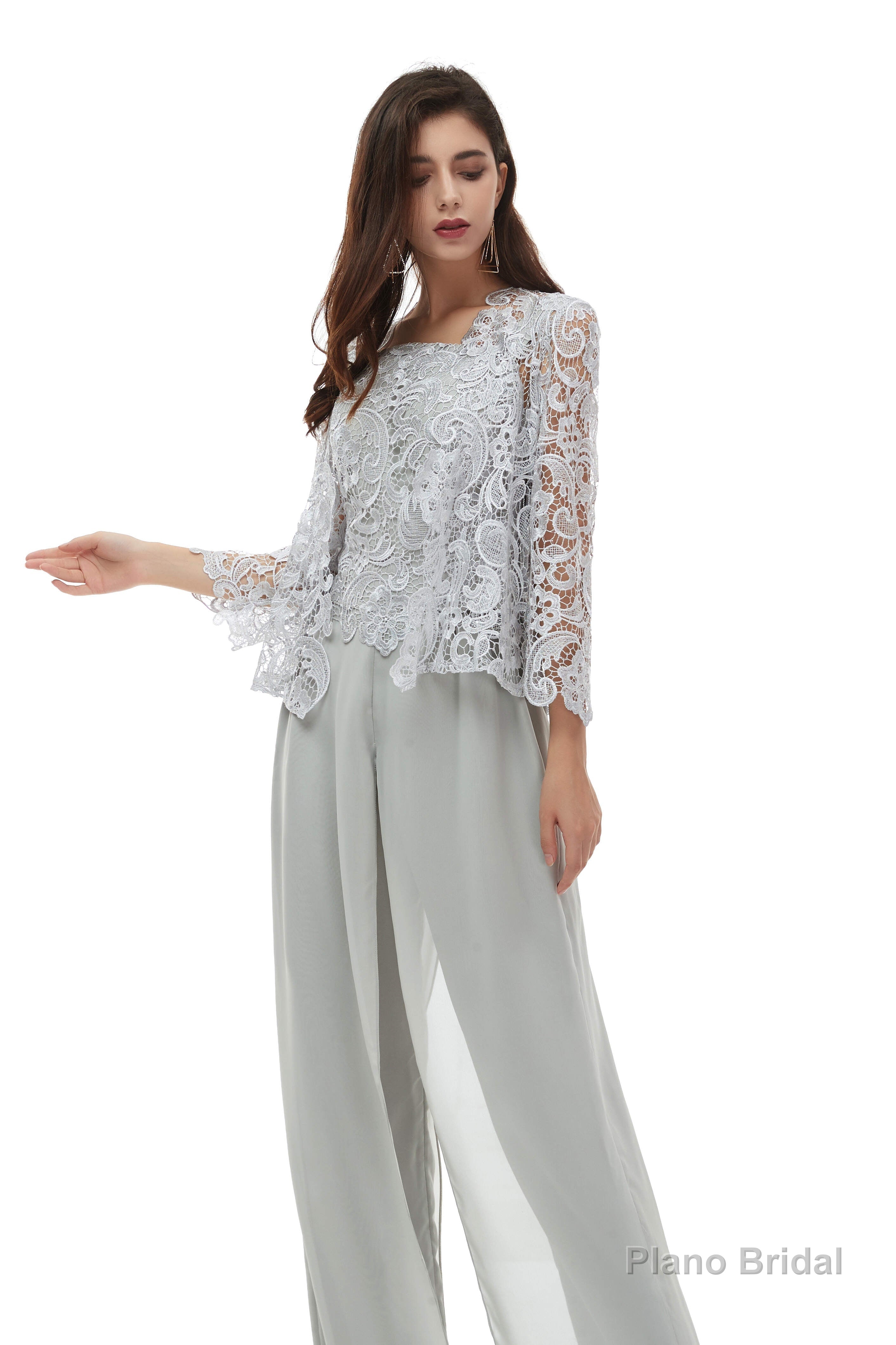 Pant Suits Lace Bateau Neckline Long Sleeves Mother Of The Bride Dresses