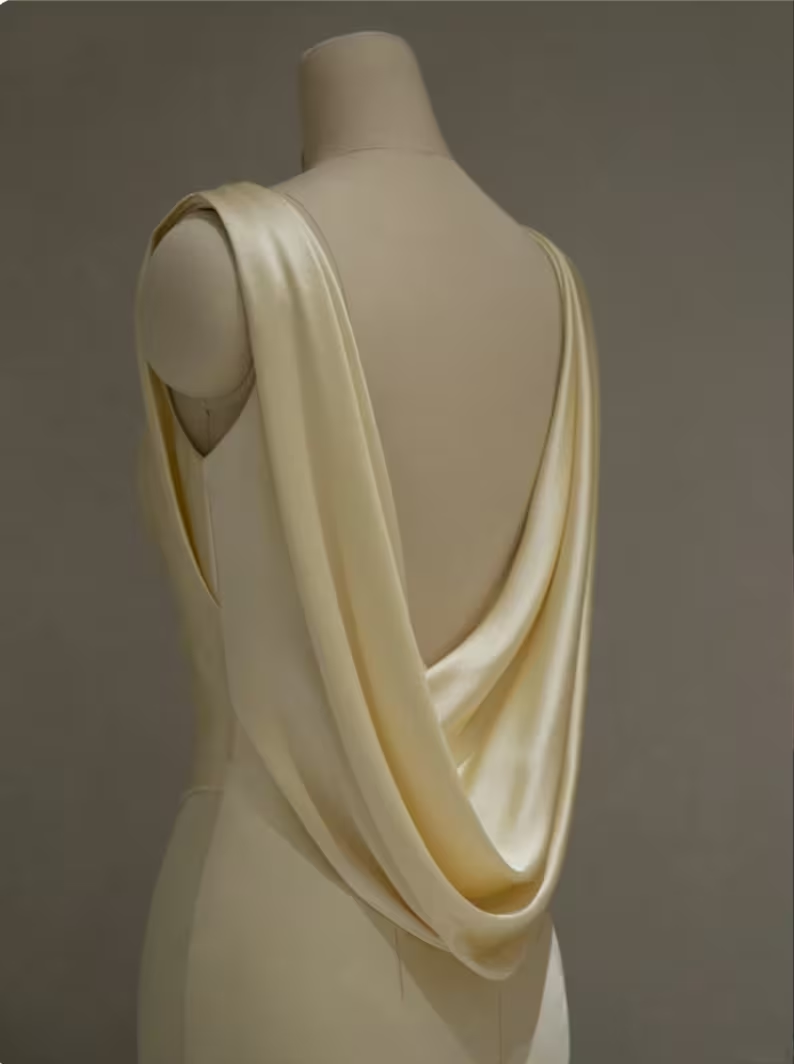 Pastel Yellow Satin Backless Mermaid Long Formal Prom Dresses