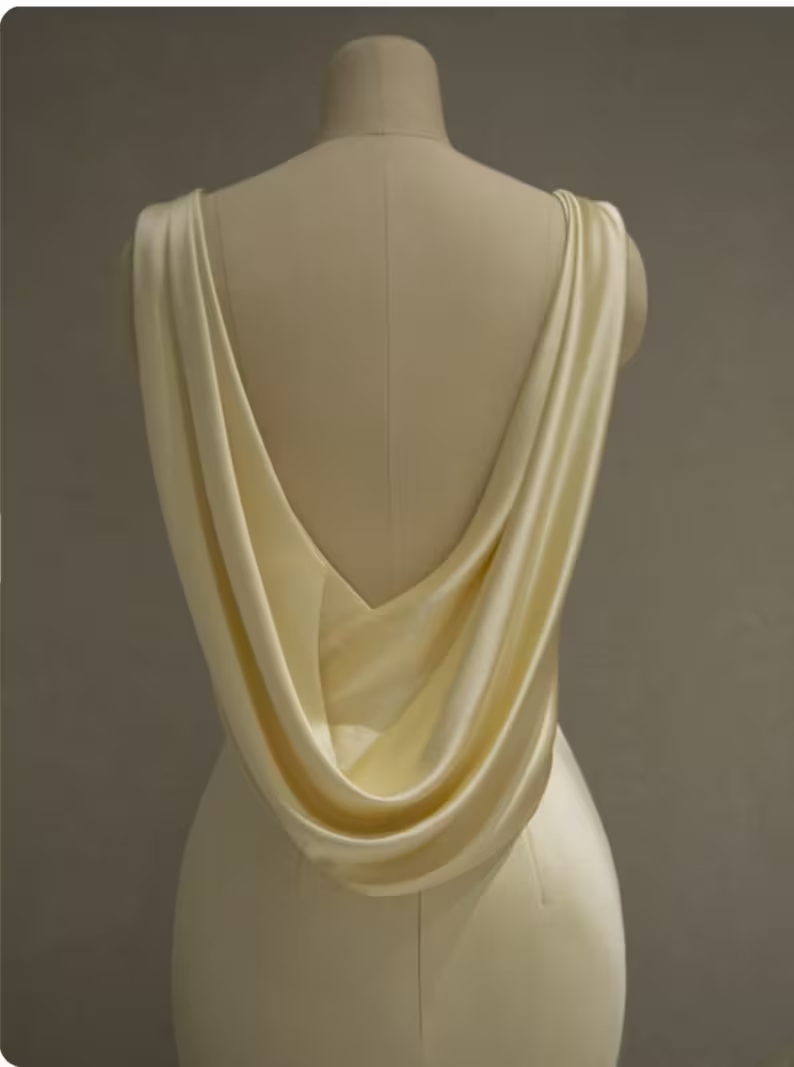 Pastel Yellow Satin Backless Mermaid Long Formal Prom Dresses
