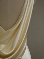 Pastel Yellow Satin Backless Mermaid Long Formal Prom Dresses