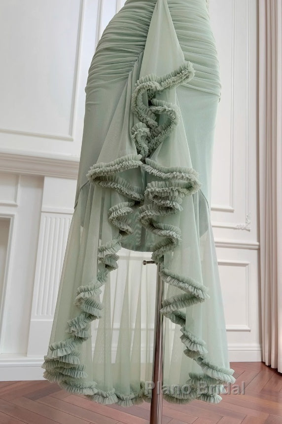 Pea Green Suspender Long Dresses