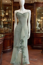 Pea Green Suspender Long Dresses
