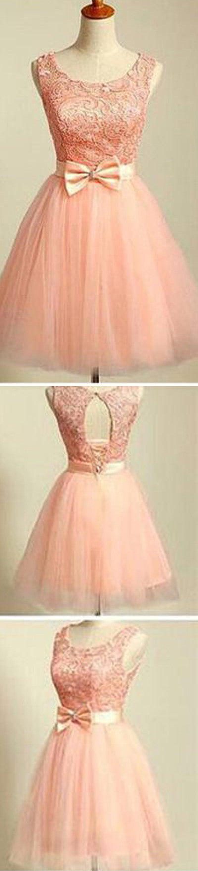 Peach Pink lace lovely for teens modest formal homecoming Dresses