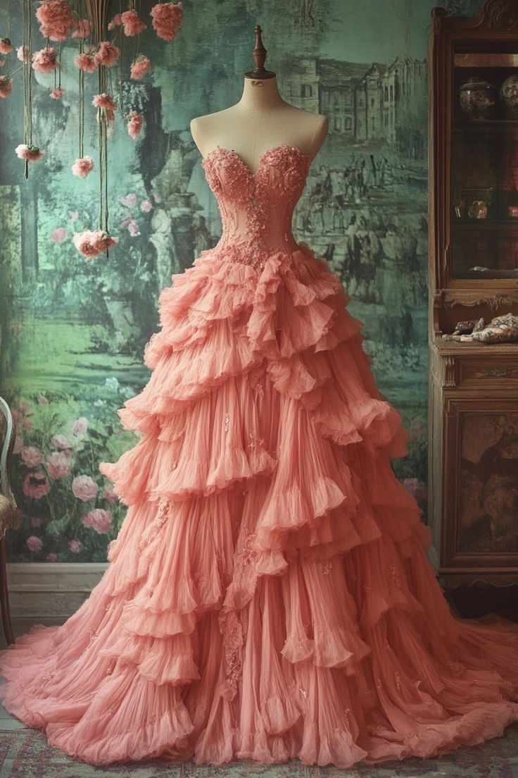 Peach Vintage A-Line Sweetheart Neck Long Formal Evening Gown Sweet Beaded Applique Dresses Main image