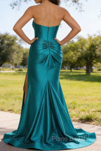 Peacock Mermaid Sweetheart Corset Long Prom Dress with Slit