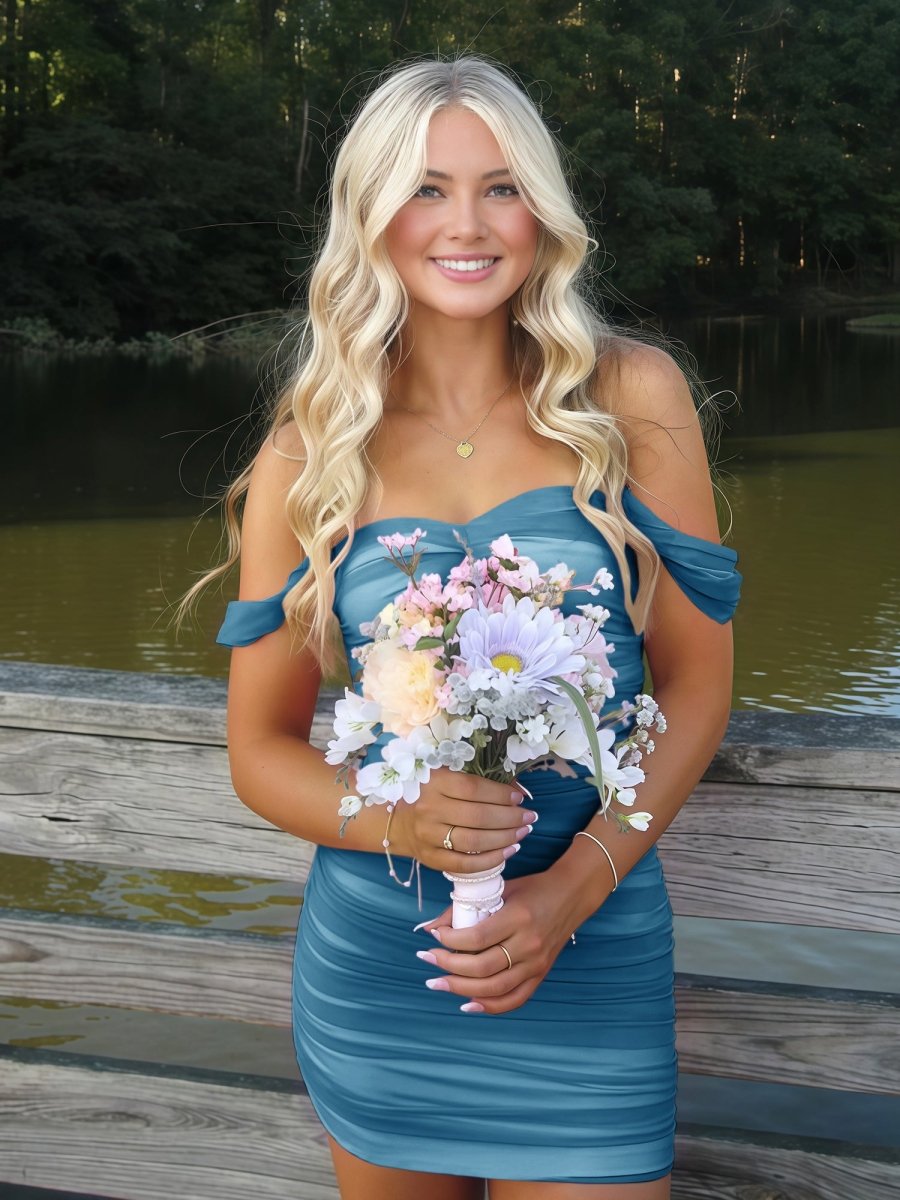 Peacock Off The Shoulder Tulle Homecoming Dress Short Cocktail Dresses Main image