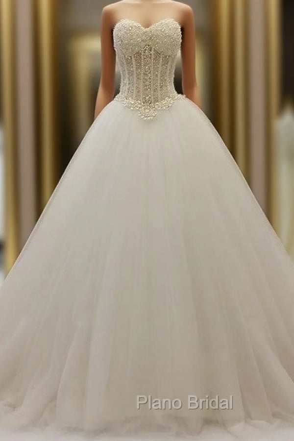 Pearl Beaded Sweetheart See Through Princess Wedding Dresses Main image