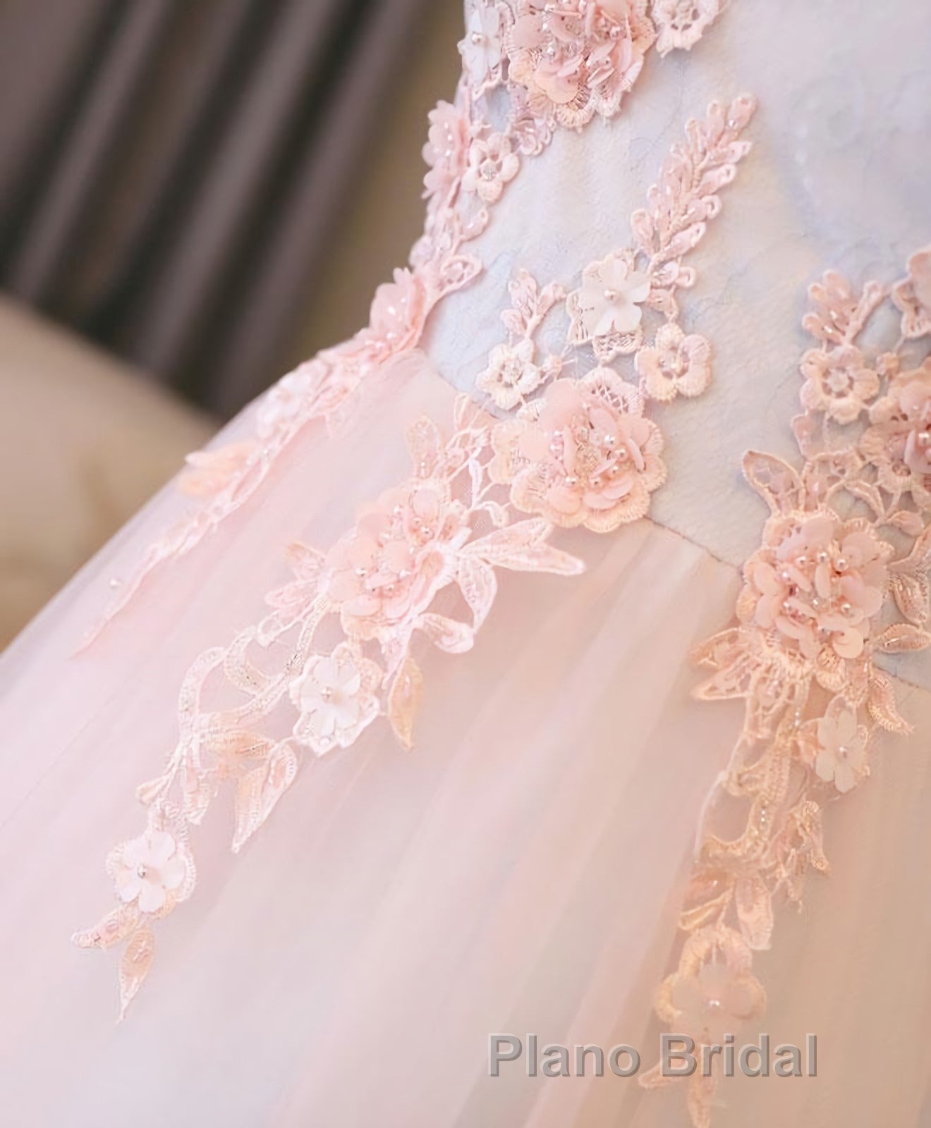 Light Pink Lace Off Shoulder Lonng Formal Prom Dresses, Pink Evening Dresses Secondary image
