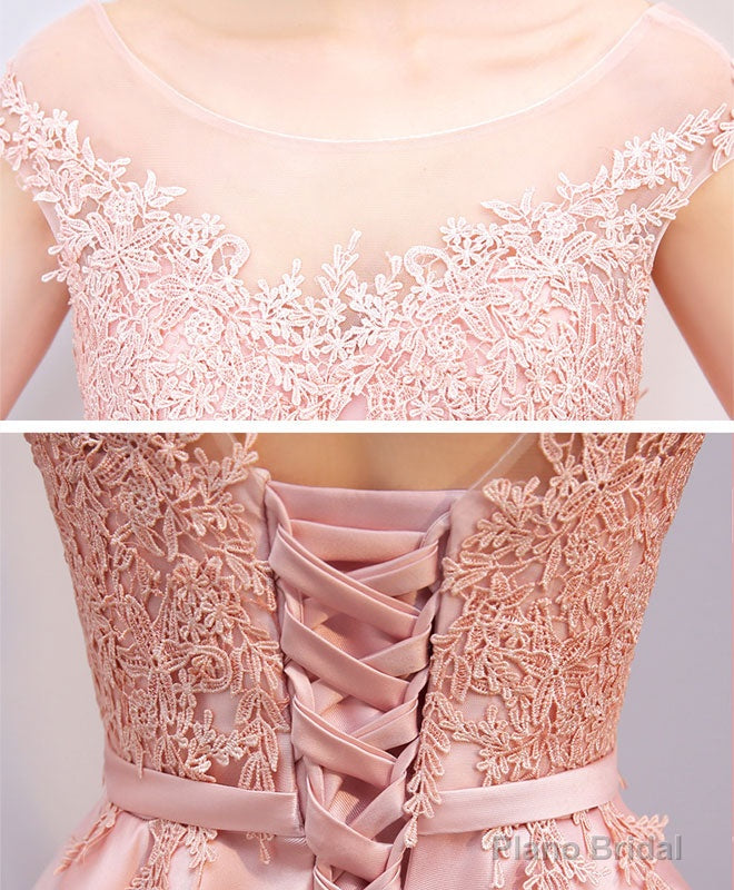 Pink High Low Lace Prom Dress, Pink Formal Bridesmaid Dress Secondary image