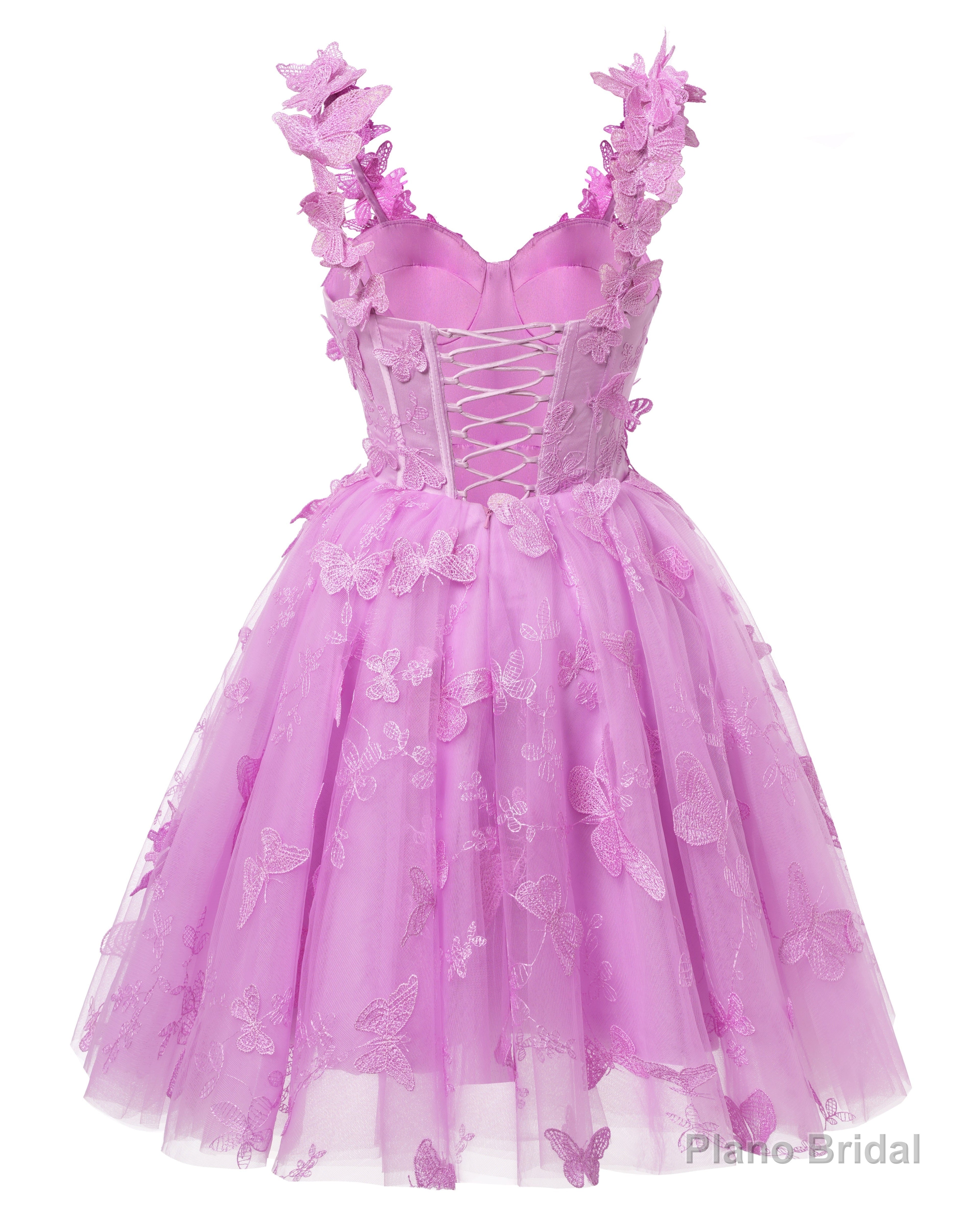 Lilac 3D Butterfly Lace Applique Tulle Homecoming Dress for Teens Sweetheart Mini Short Prom Dresses