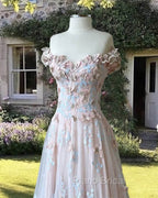 Pink A-Line Butterfly Formal Prom Dresses