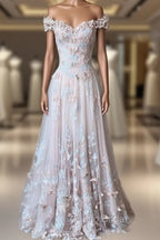 Pink A-Line Butterfly Formal Prom Dresses