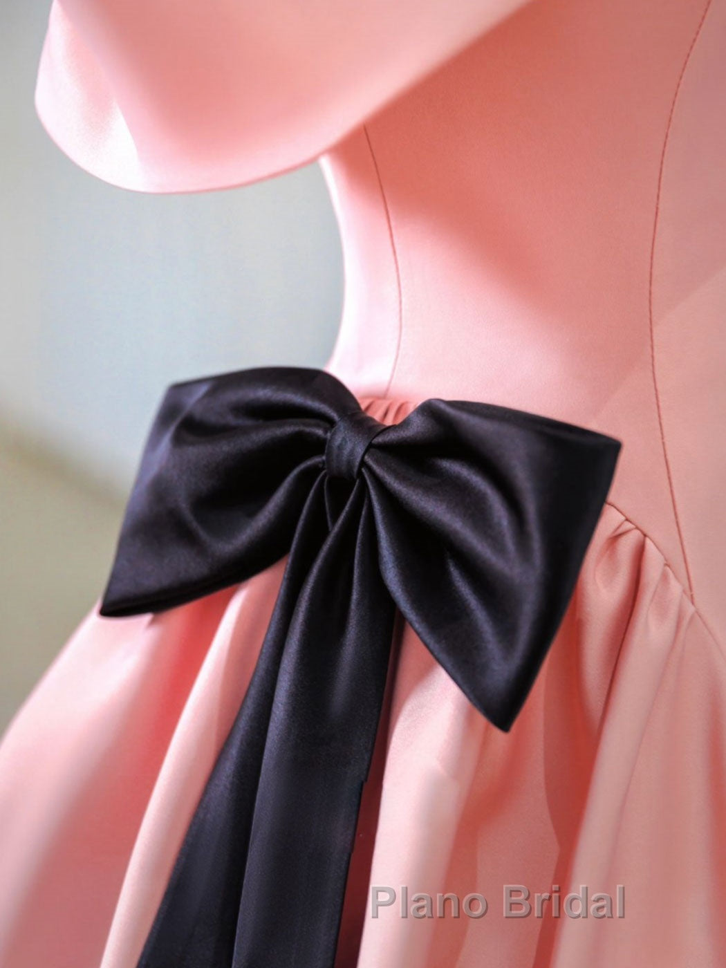 Pink A-Line Satin Off Shoulder Long Formal Prom Dress, Pink Formal Evening Dresses Secondary image