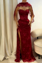 Pink A Line Sweetheart Neck Beaded Lace Formal Prom Dresses Formal Evening Dresses With Slit