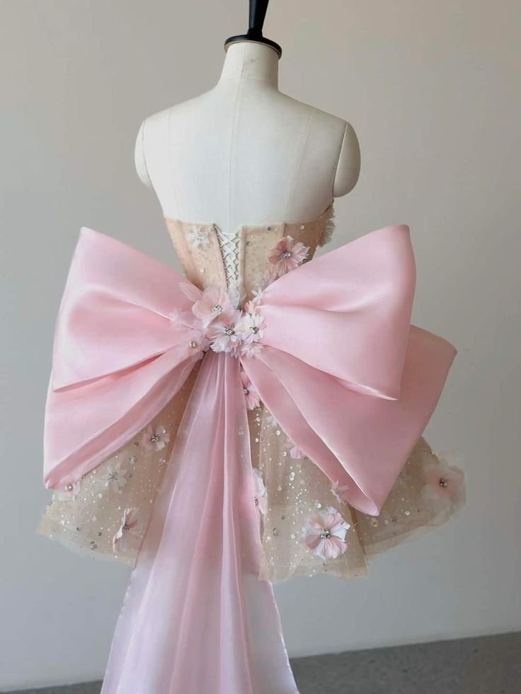 Pink A Line Sweetheart Neck Floral Sequin Tulle Homecoming Dresses With Bow