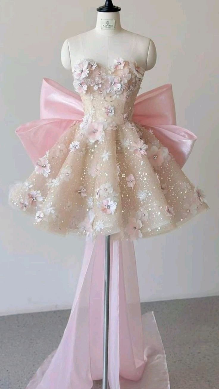 Pink A Line Sweetheart Neck Floral Sequin Tulle Homecoming Dresses With Bow