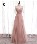 Pink Elegant A-Line Tulle Long Ball Gown Formal Evening Gown Bridesmaid Dresses