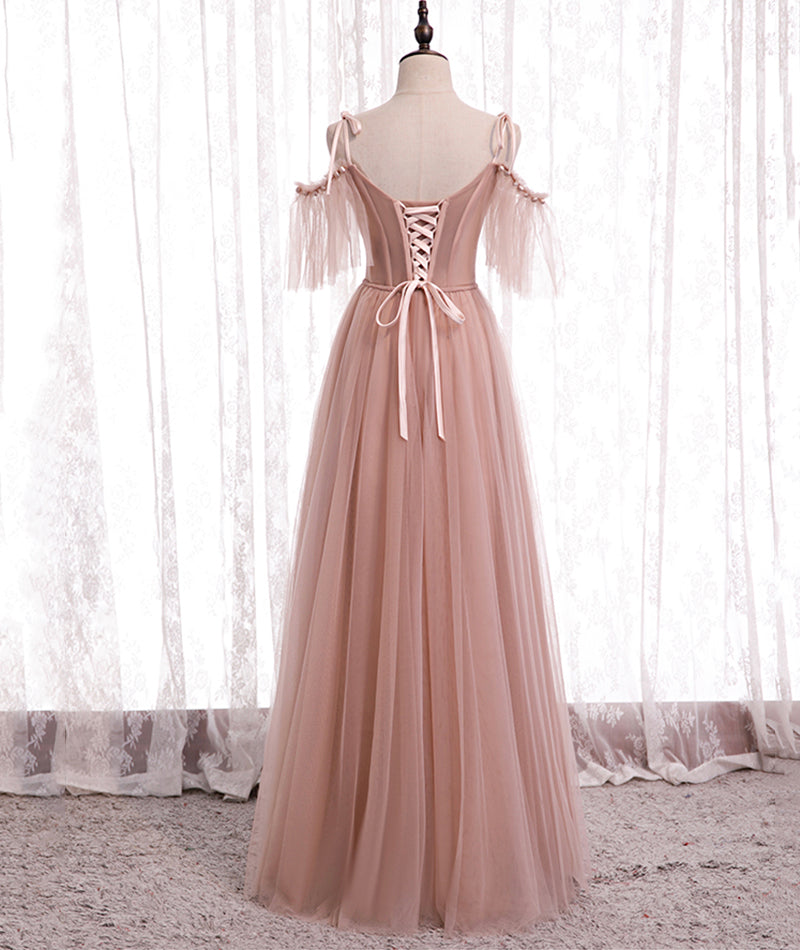 Pink Elegant A-Line Tulle Long Ball Gown Formal Evening Gown Bridesmaid Dresses