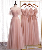 Pink Elegant A-Line Tulle Long Ball Gown Formal Evening Gown Bridesmaid Dresses