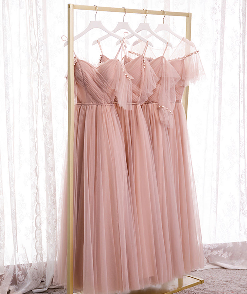 Pink Elegant A-Line Tulle Long Ball Gown Formal Evening Gown Bridesmaid Dresses