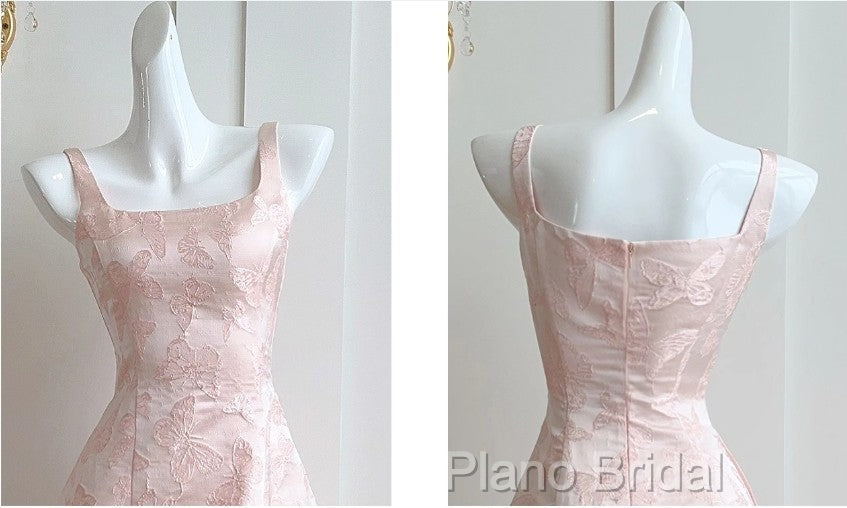 Pink A-Line Vintage Butterfly Embroidered Satin Formal Prom Dresses Birthday Dressesed01772