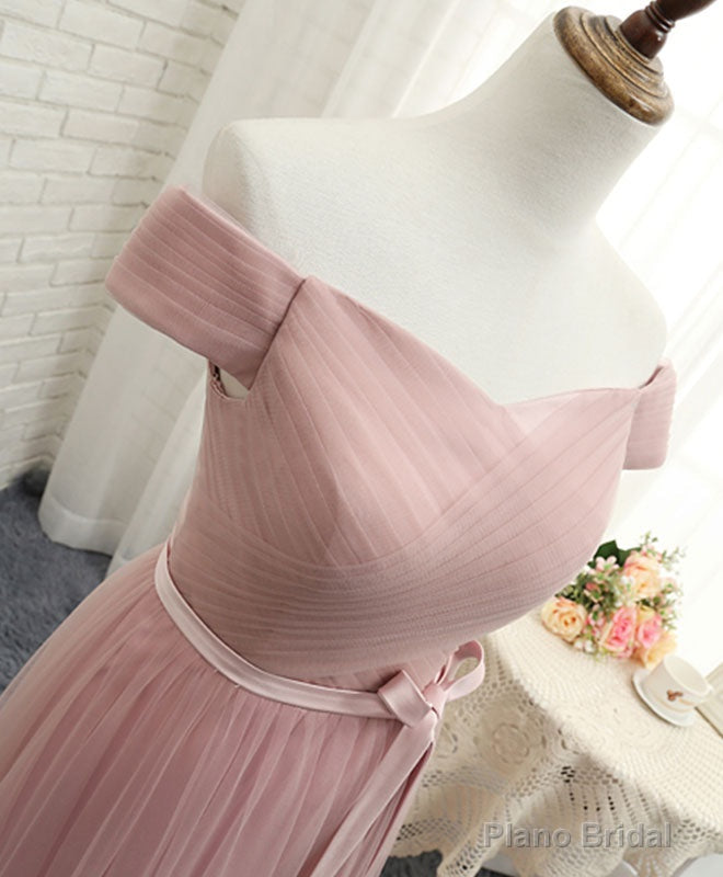 Pink A LineTulle Off Shoulder Long Prom Dress, Evening Dress Secondary image