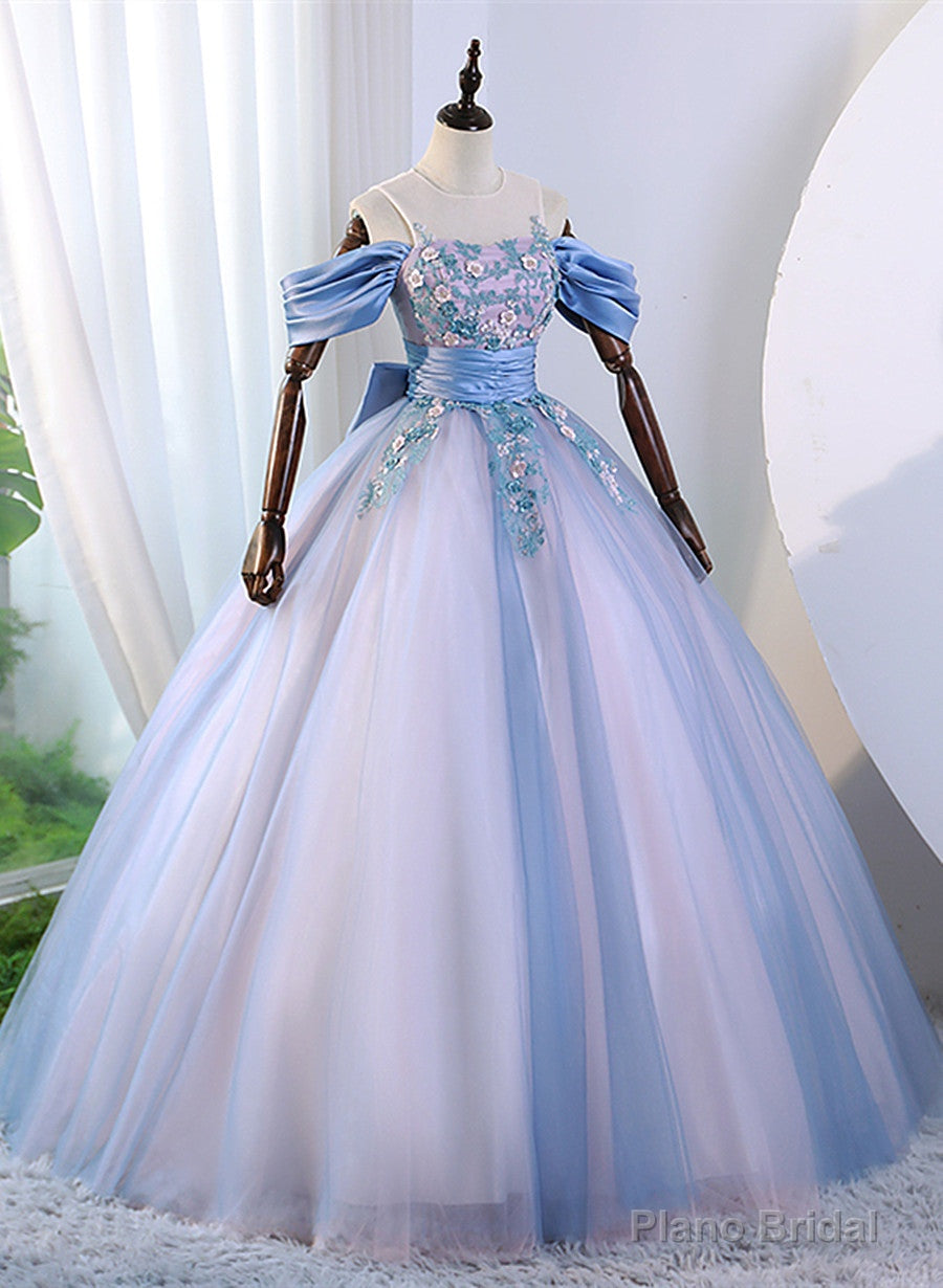 Pink and Blue Off Shoulder with Lace Applique Formal Dress, Sweet 16 Gown Formal Dress Main image