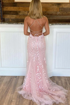 Pink Appliques Mermaid Long Formal Prom Dresses 22Th Birthday Outfit
