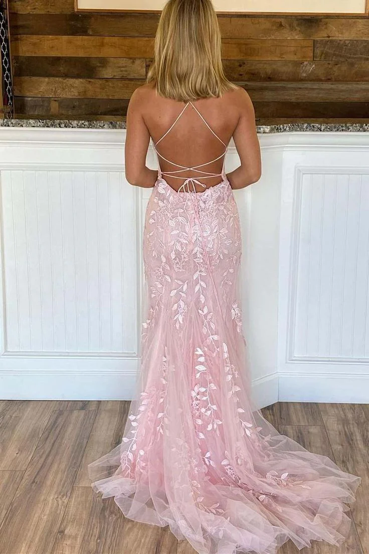 Pink Appliques Mermaid Long Formal Prom Dresses 22Th Birthday Outfit
