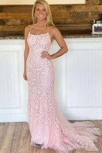 Pink Appliques Mermaid Long Formal Prom Dresses 22Th Birthday Outfit