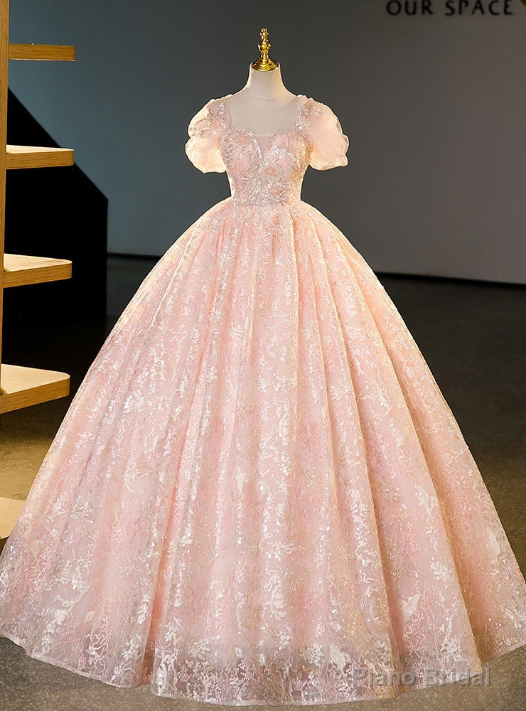 Pink Ball Gown Lace Sequins Beading Quinceanera Dress Main image