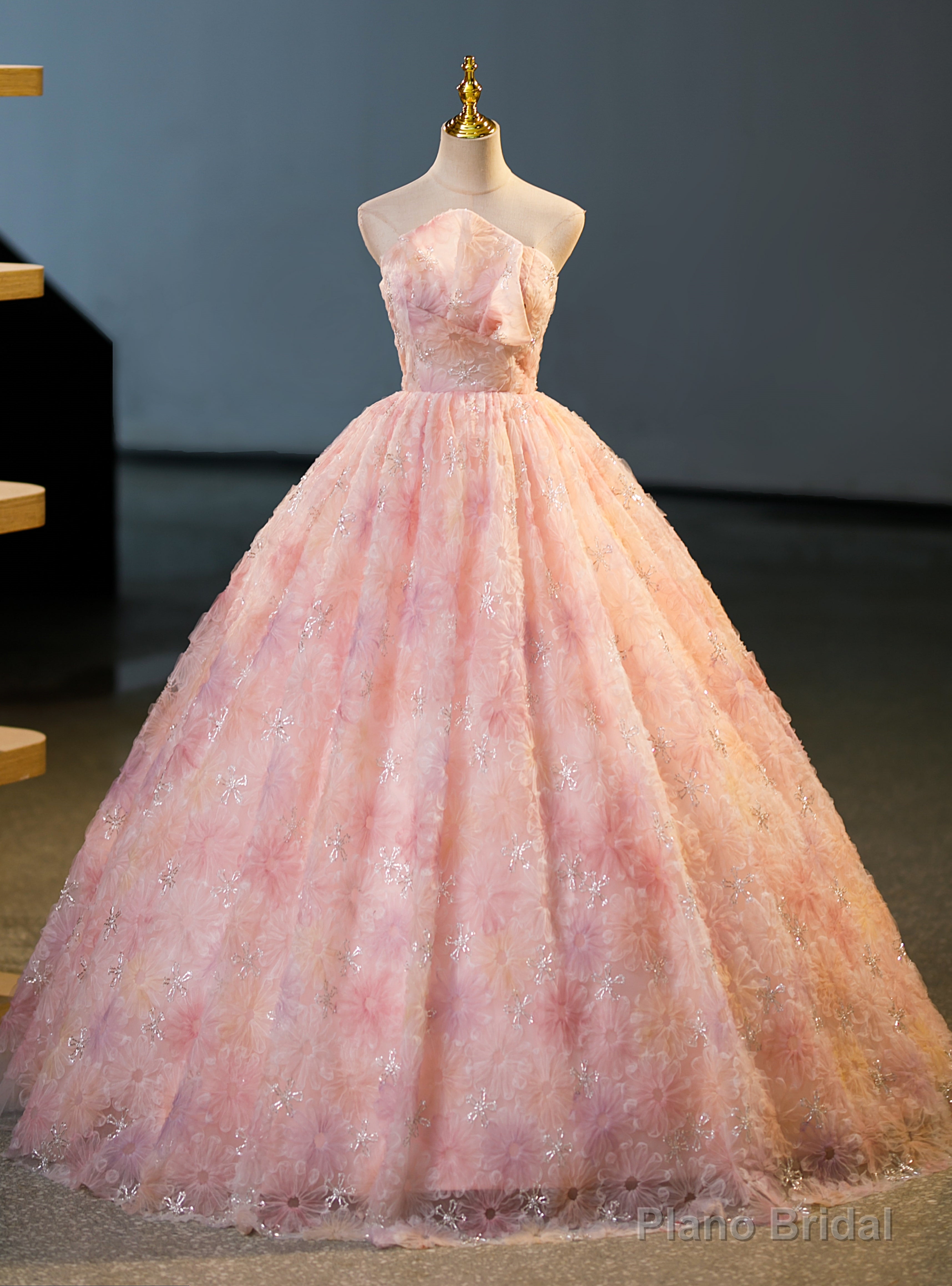 Pink Ball Gown Strapless Flower Quinceanera Dress Main image