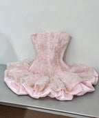 Pink Ball Gown Strapless Satin Lace Short Homecoming Dresses 17Th Birthday Outfits
