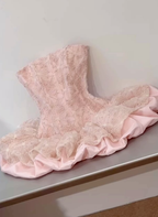 Pink Ball Gown Strapless Satin Lace Short Homecoming Dresses 17Th Birthday Outfits