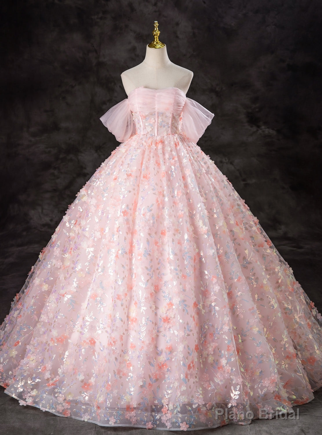 Pink Ball Gown Tulle 3D Flower Quinceanera Dress Main image