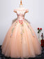 Pink Ball Gown Tulle Appliques Off The Shoulder Quinceanera Dresses