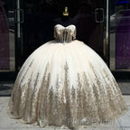 Pink Ball Gown Tulle Off-the-Shoulder Quinceanera Dresses with Sequins