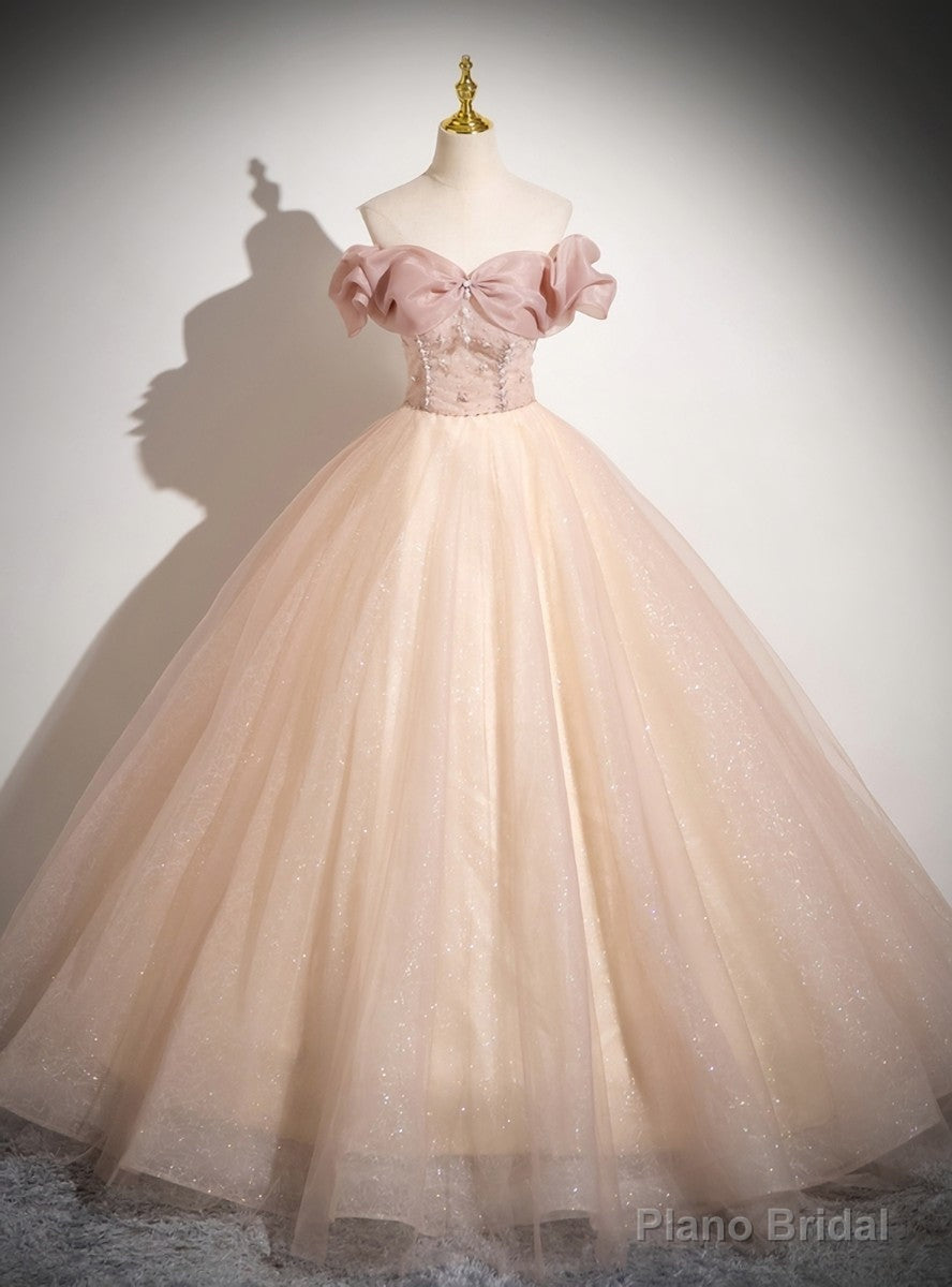 Pink Ball Gown Tulle Off the Shoulder Quinceanera Dress Main image