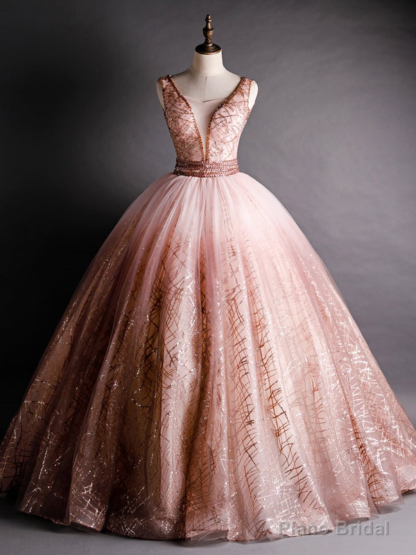 Pink Ball Gown Tulle Sequins Bling Bling Beading Quinceanera Dress Main image