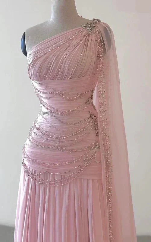 Pink Beaded Elegant Floor-Mounting Maxi Dresses Long Tulle Formal Prom Dresses Formal Evening Dresses Secondary image