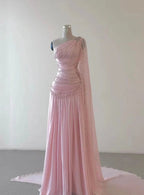 Pink Beaded Elegant Floor-Mounting Maxi Dresses Long Tulle Formal Prom Dresses Formal Evening Dresses