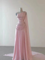 Pink Beaded Elegant Floor-Mounting Maxi Dresses Long Tulle Formal Prom Dresses Formal Evening Dresses